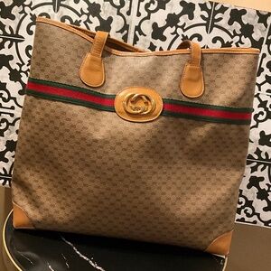 Gucci Sherry Vintage Tote Micro Gg Pvc Beige Auth… - image 1